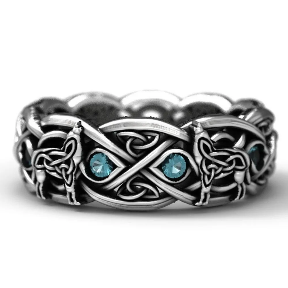 New Creative Retro Silver Color Wolf Totem Line Multi-layer Cross Stainless Steel Finger Rings for Men Women Personality Jewelry