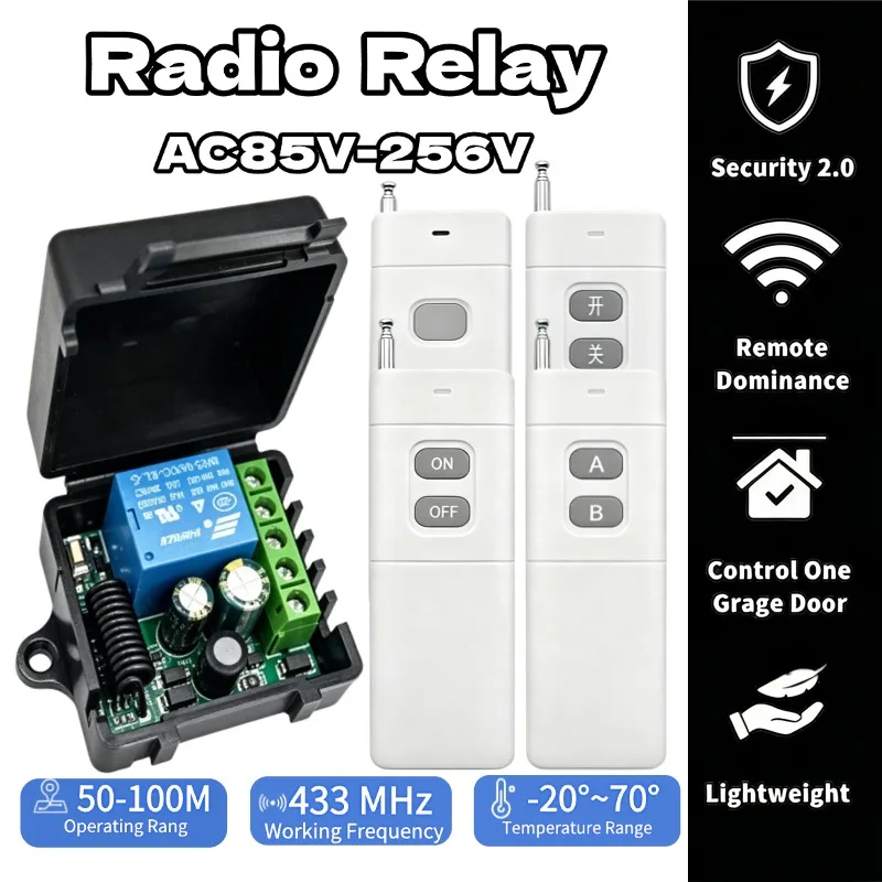AC90V-256V wireless remote control light switch 10A 1CH access lock remote power switch single circuit breaker 433mhz set