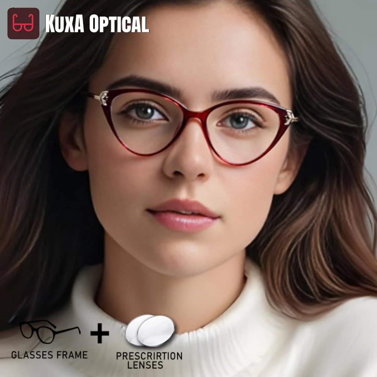 

KUXA Women Fashion Cat Eyewear TR90 Prescription Glasses Aspherical Myopia Hyperopia Progressive Lenses Optical Eyewear Reading