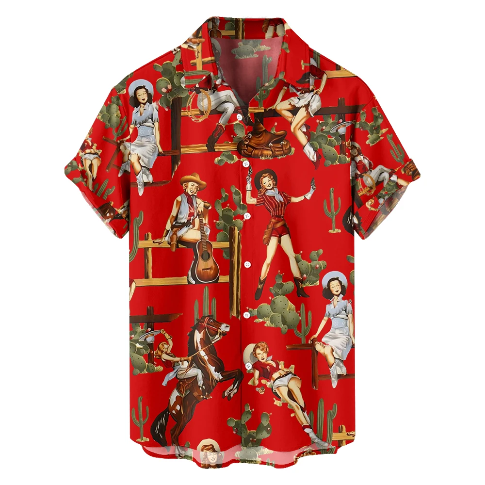 

Original summer horse riding leisure travel large size short-sleeved shirt Hawaiian style digital print loose trend shirt