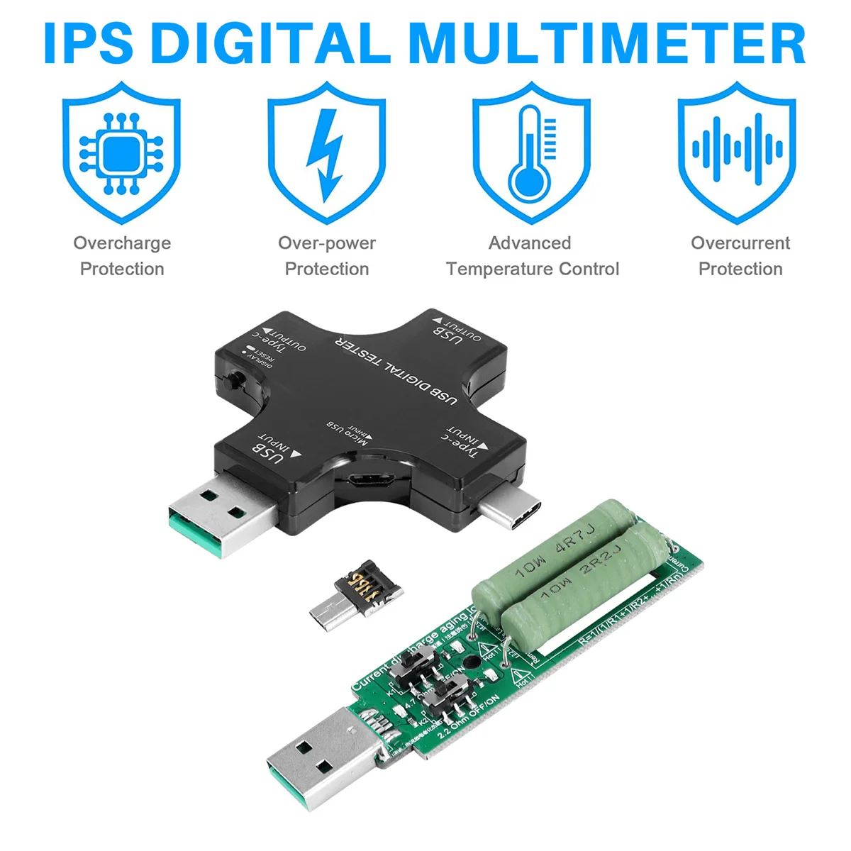 مقياس متعدد رقمي مع محمل ، جهاز اختبار USB من النوع C ، شاشة ملونة ، IPS ، الجهد الكهربائي ، التيار ، الطاقة ، درجة الحرارة ، 2 في 1