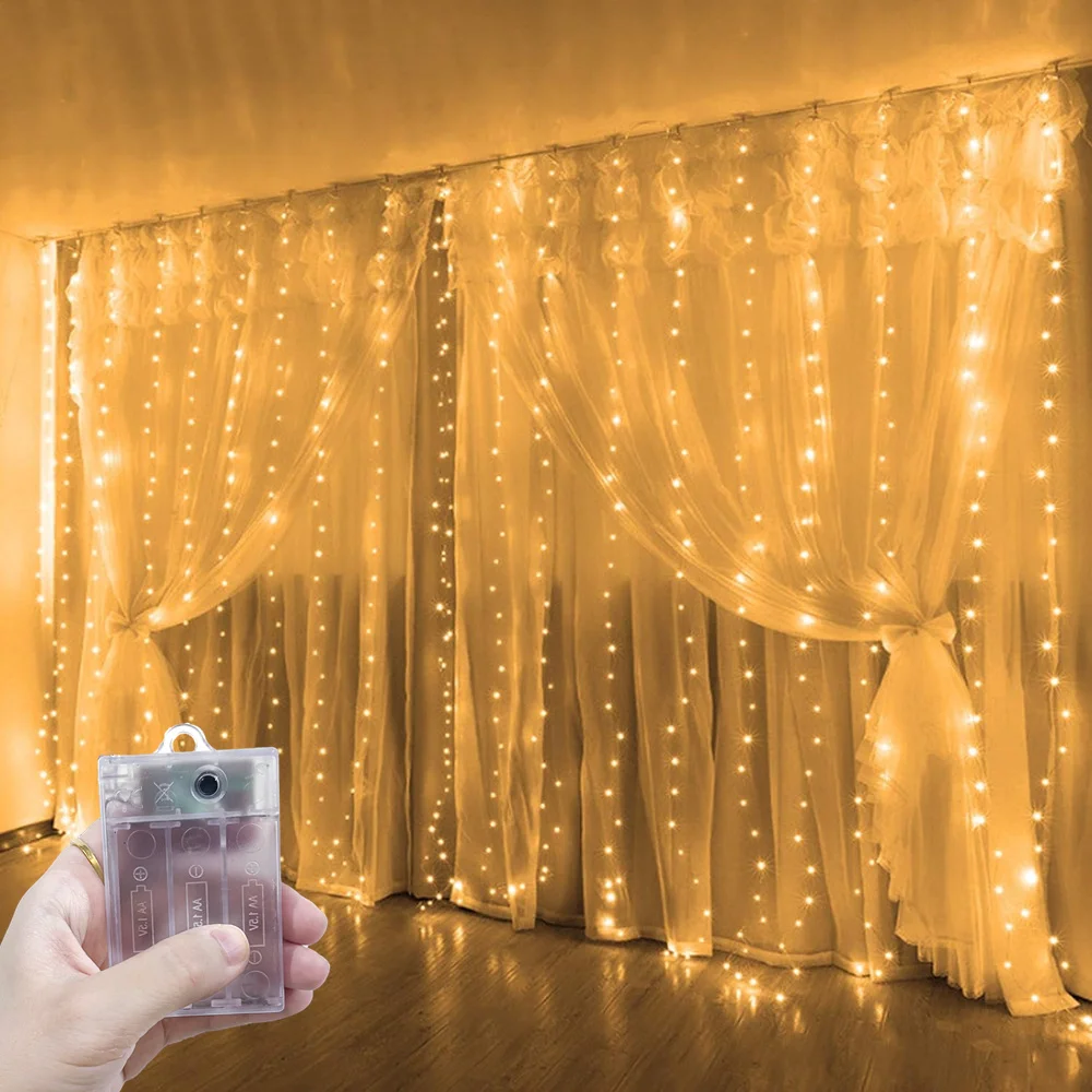 

Светодиодная гирлянда-штора для улицы, на батарейках, для декора дома на Рамадан 2026, День святого Валентина, Ид Мубарак, украшение для спальни