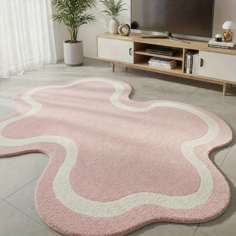 Modern Minimalist Carpets for Living Room Fluffy Soft Study Rug Irregular Shapes Bedroom Decor Pink Carpet Thick Plush Floor Mat