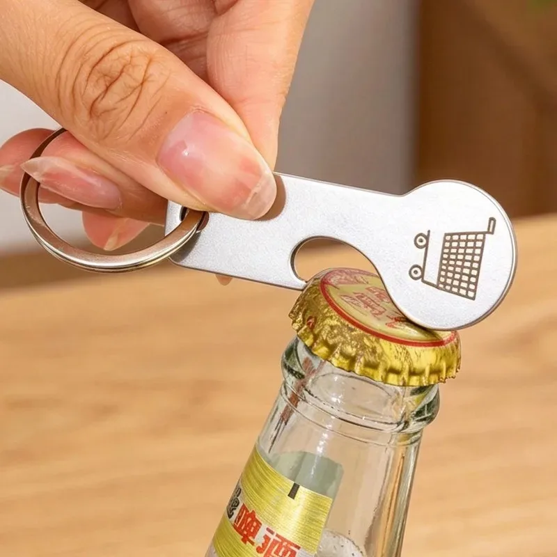 Stainless Steel Bottle Opener Keychain Token Design 2 in 1 Multifunctional Key Ring Rustproof Durable Portable Pendant Gift Keys