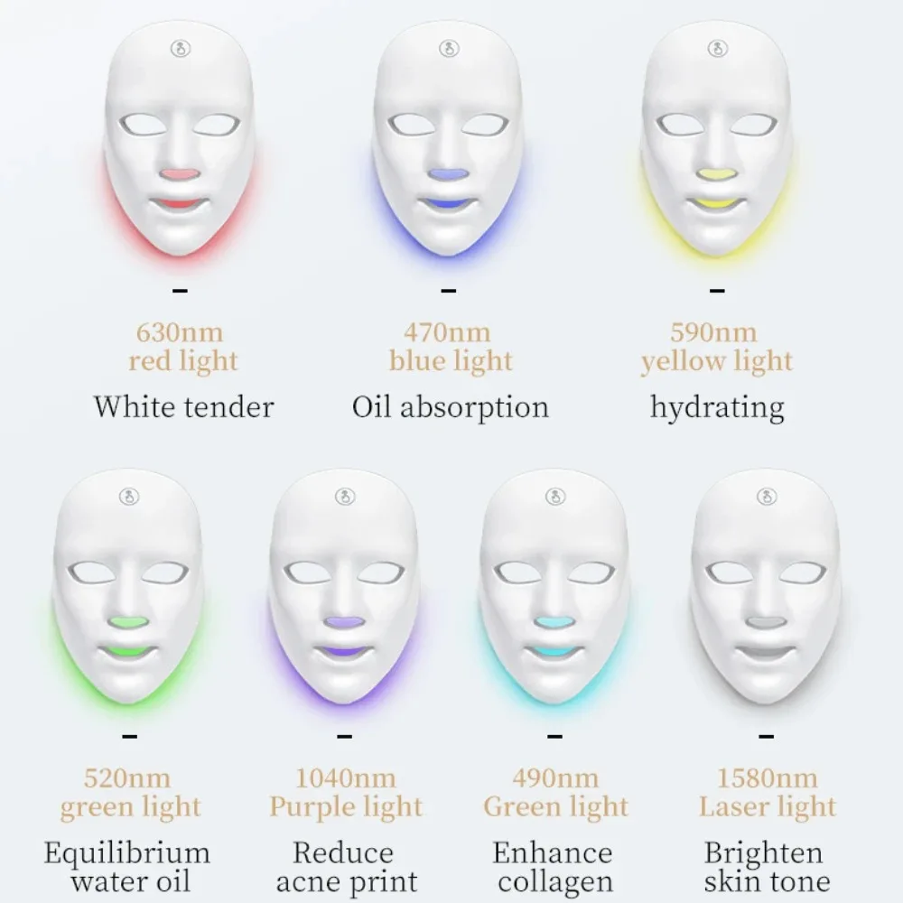 Máscara Facial LED sem fio para cuidados com a pele, luz vermelha, terapia Photon, anti-envelhecimento, anti-rugas, remoção de acne, dispositivo de beleza, 7 cores