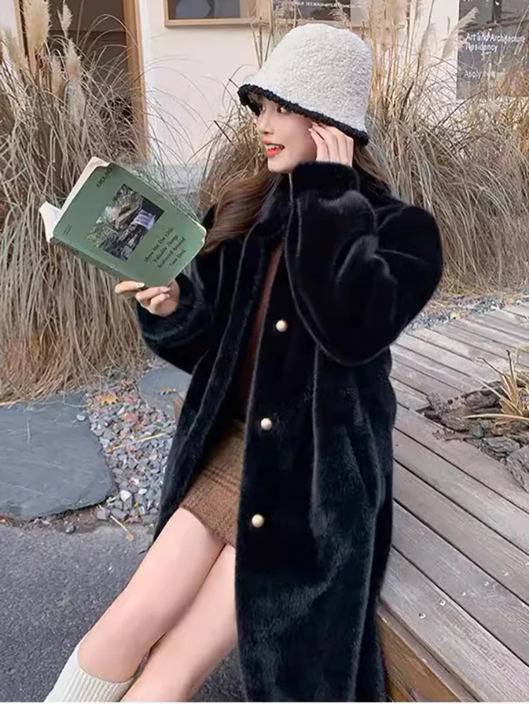 Cappotto integrato in pelliccia di visone peluche di pelliccia di coniglio lontra di alta qualità Cappotto caldo invernale da donna medio a lungo