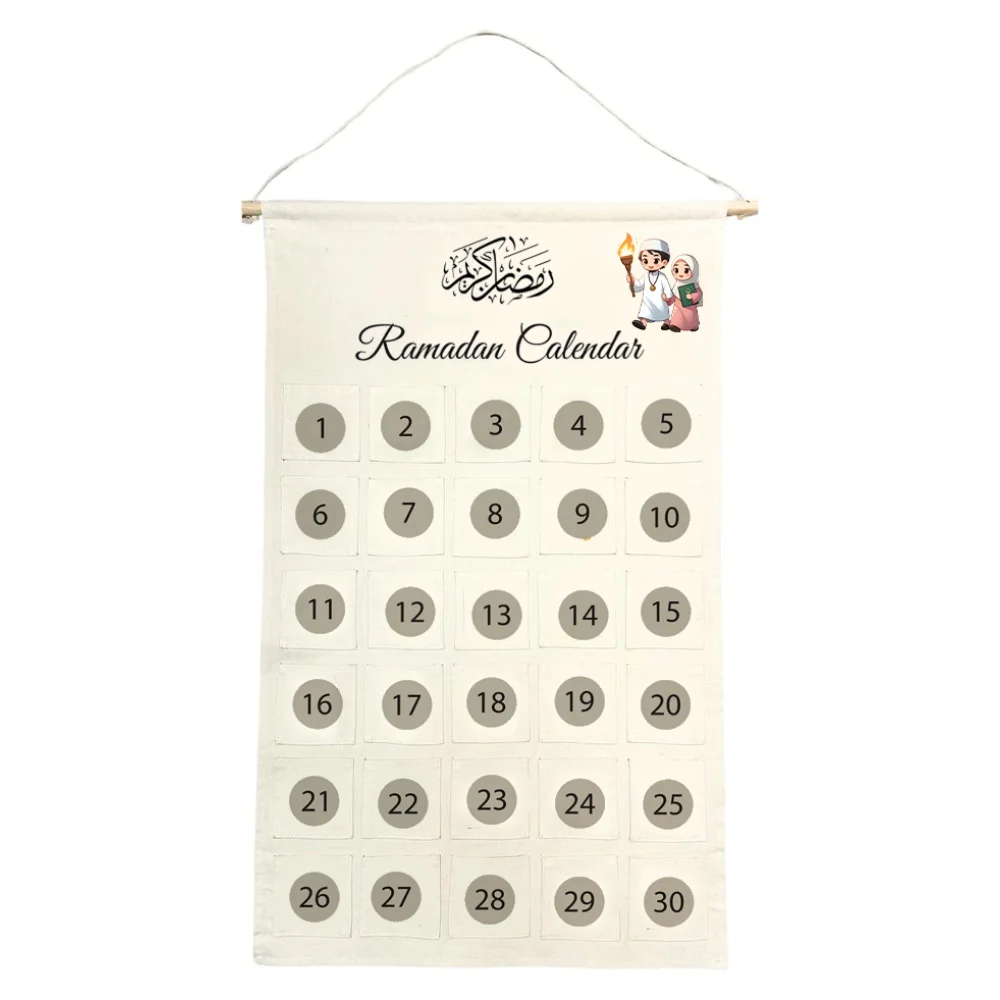 

2025 new cotton Ramadan Mubarak Countdown Advent Calendar Bag for Muslim Islamic Gift Ramadan Wall Home Decor Eid Al-Fitr gift