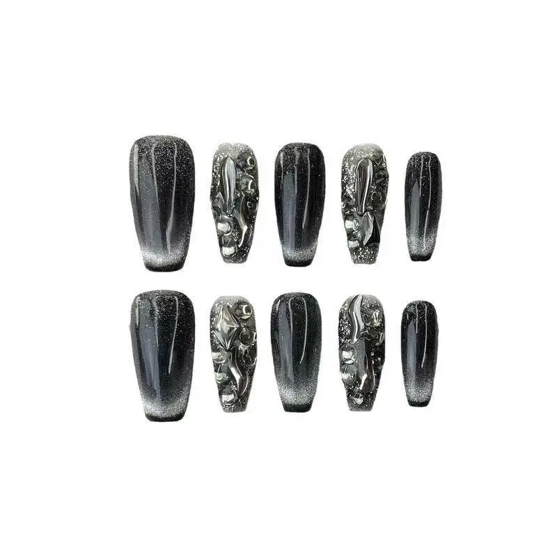 

Black cat eye nail art/cute medium coffin nail art/handmade press-on nail art/cool black nail art/fashionable nail art/fashionab