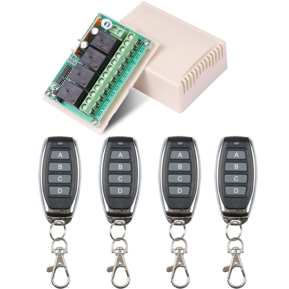 433 Mhz Draadloze Universele Afstandsbediening Schakelaar Dc 12V 4ch Rf Relay Ontvanger En Zender Voor Garage En Gate Controller Diy