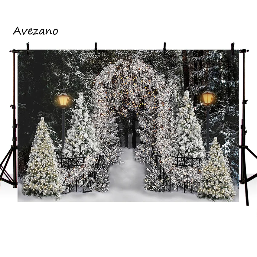 Avezano Winter Christmas Photography Background Outdoor Wonderland Snowy Forest Children Family Portrait Photocall Photo Studio