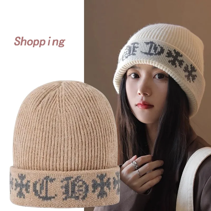 Youth Couple Thickened Knitted Hat Fashionable Outdoor Versatile Set Head and Ear Protection Woolen Hat