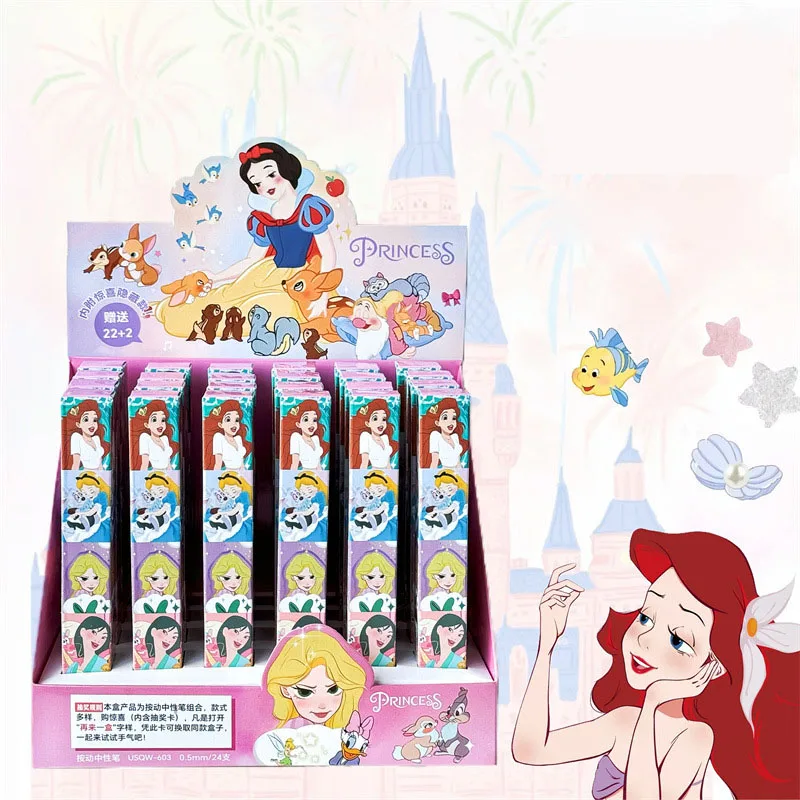 

24 pcs/lot Disney Kawaii Princess Gel Pen Set Cute 0.5mm Black Ink Signature Pens Promotional Gift Office School Supplies