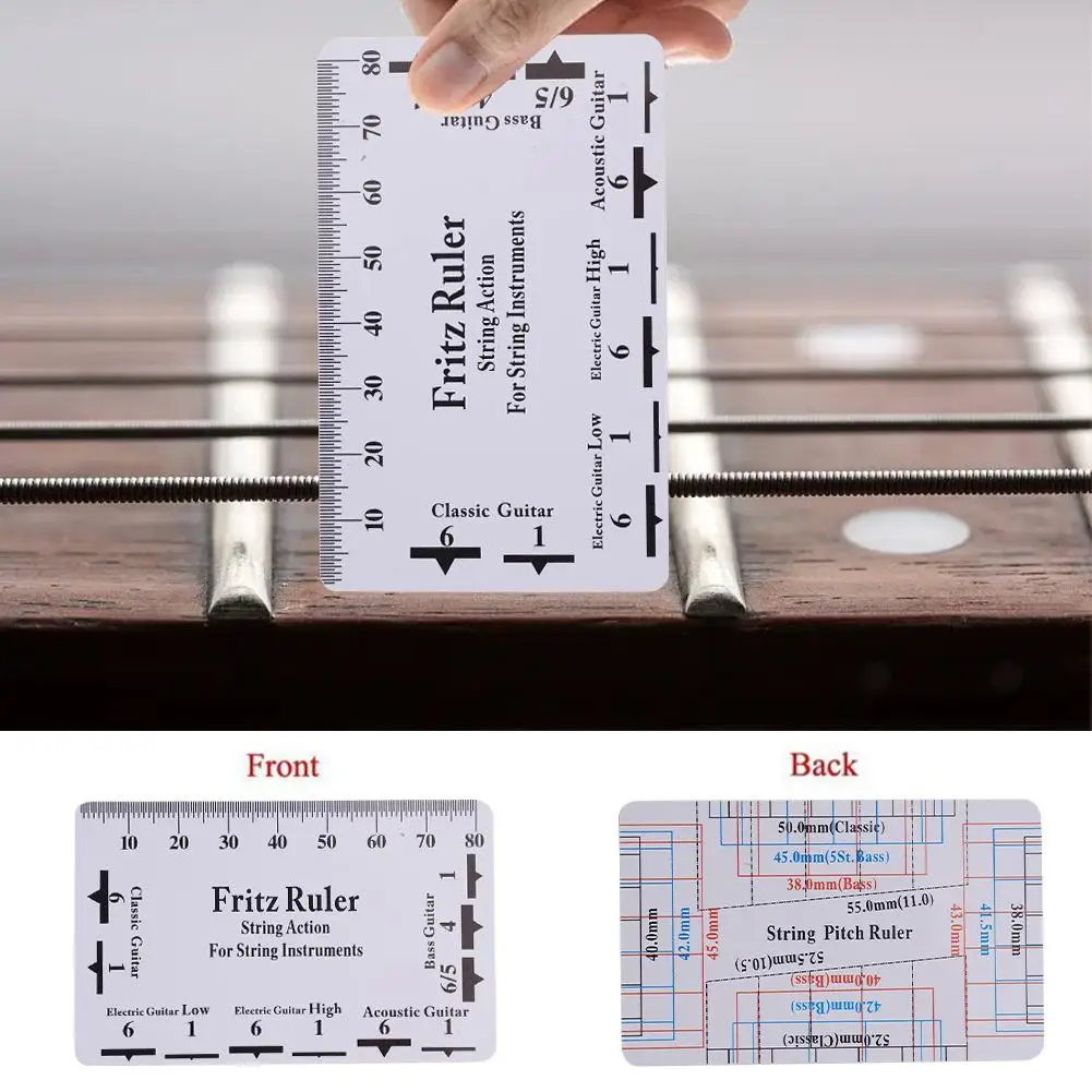 Herramienta de Luthiers de borde recto con muescas de cuello de guitarra, herramienta de medición, accesorios de calibre eléctrico, cuerda de acción, Kit de guitarra Rul E2K8