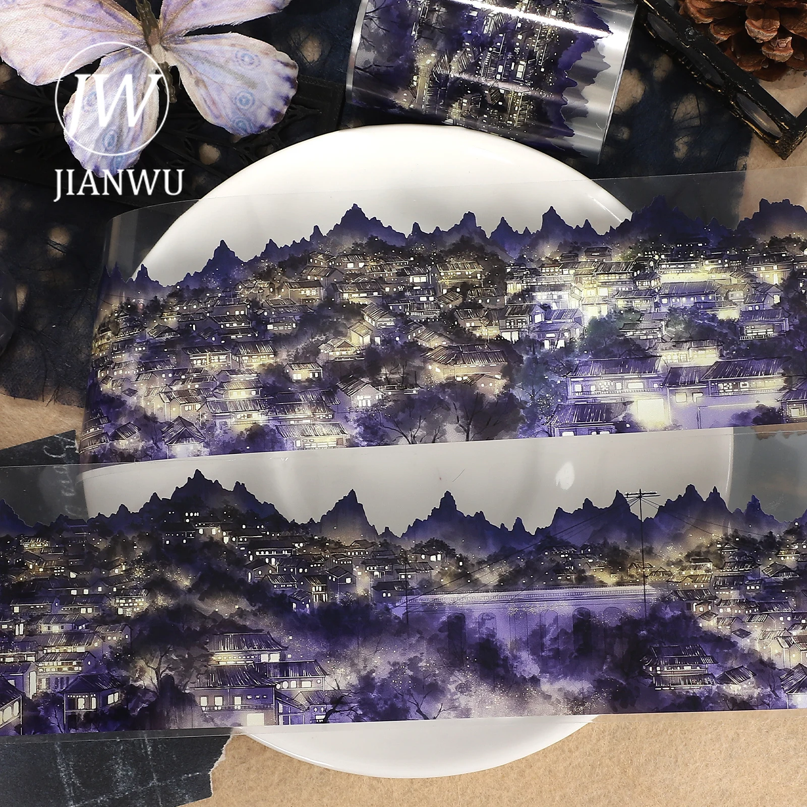 JIANWU 65mm*5m Vintage Lantern Tower Light House Landscape Material Collage Scrapbooking PET Tape Creative Journal Stationery
