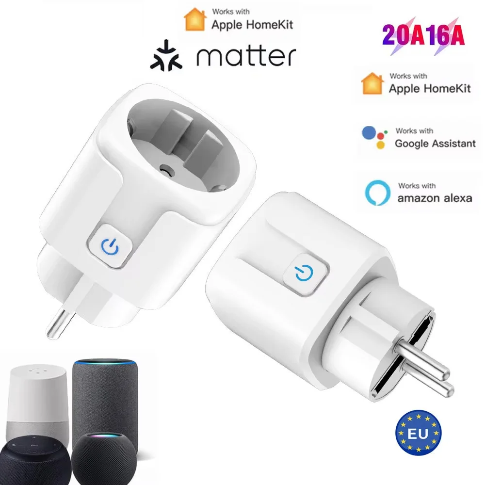 Smart Plug Matter Wi-Fi Socket 16A Smart Timer Outlet Power Monitor Support TUYA Apple Homekit Work With Google Home Alexa