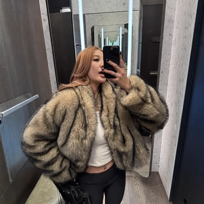 Fluffy Lapel Fur Jackets for Women Long Sleeves Casual Buttons Top Imitation Faux Fox Fur Loose Thick Warm Street Coats Winter
