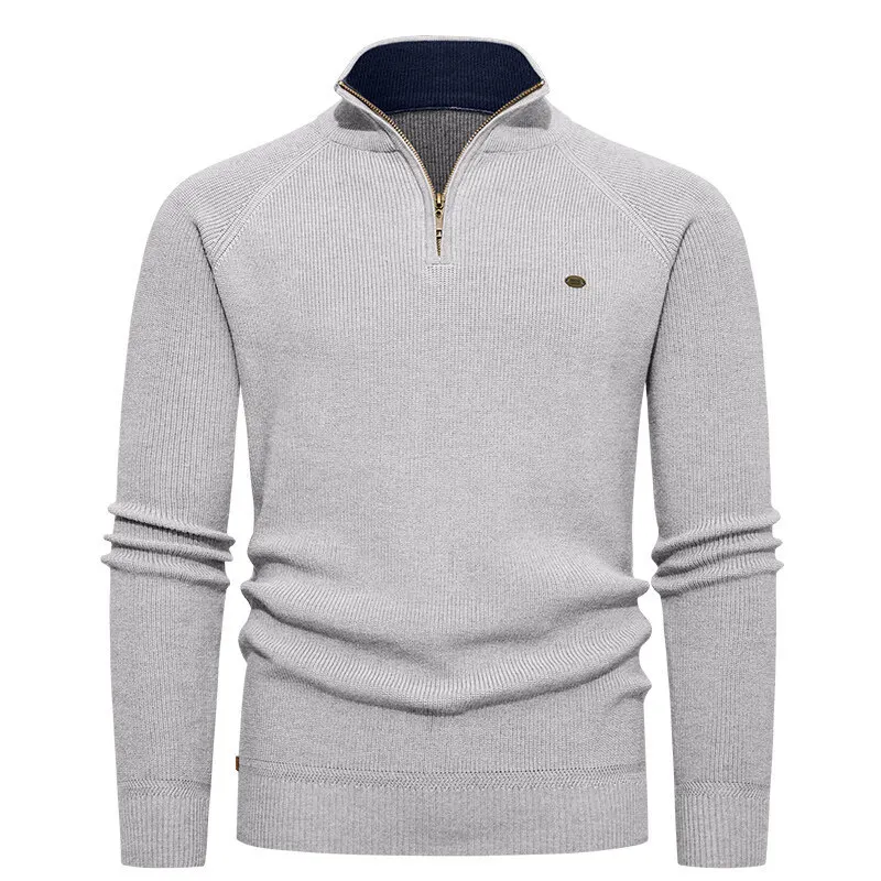 Men Thickened Warm Sweaters Casual Knit Autumn Winter Tops Solid Color Costume Full Sleeve Mock Neck Half Zipper Up Pullover