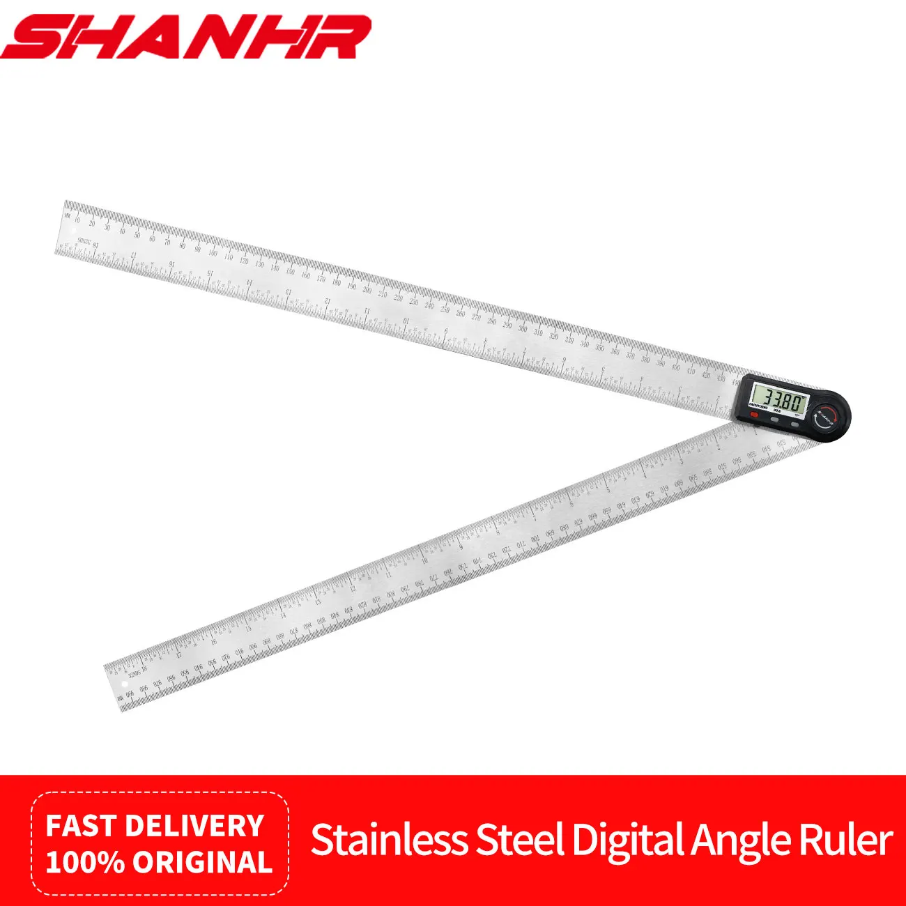 

SHANHR 20''/500mm Stainless Steel Digital Angle Finder Protractor Ruler with Data Holding Function for Woodworking Construction