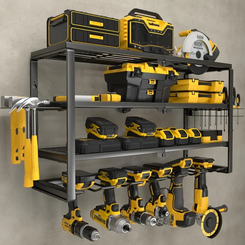 Heavy Duty Iron Power Tool Organizer Rack, Wall Mounted Tiered Shelf for Garage, Screwdriver Hammer Holder, Ideal Father'S Day