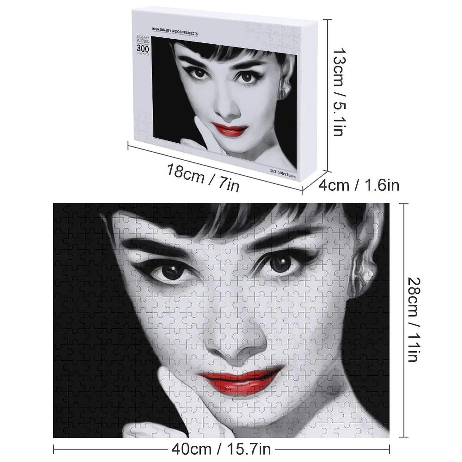 จิ๊กซอว์รูปปากออเดรย์ เฮปเบิร์น สำหรับผู้ใหญ่ กล่องไม้ เกมปริศนาสำหรับเด็ก