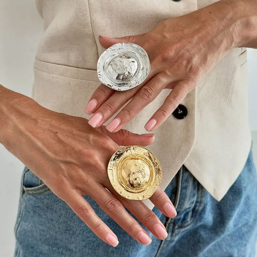 PuRui 2026 exagéré couleur or rond anneaux ouverts pour les femmes à la mode créatif réglable bague quotidienne fête Banquet bijoux