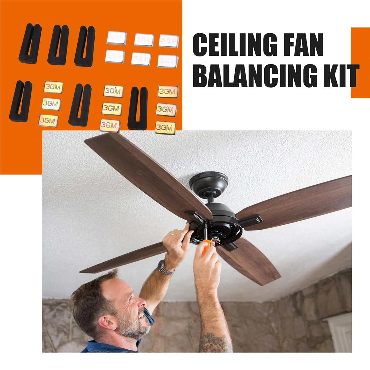 6 Sets of Ceiling Fan Blade Balancing Kit Fan Weight Balancing Kit Include Self-Adhesive Metal 5G Weight and 3G Weight Vogue
