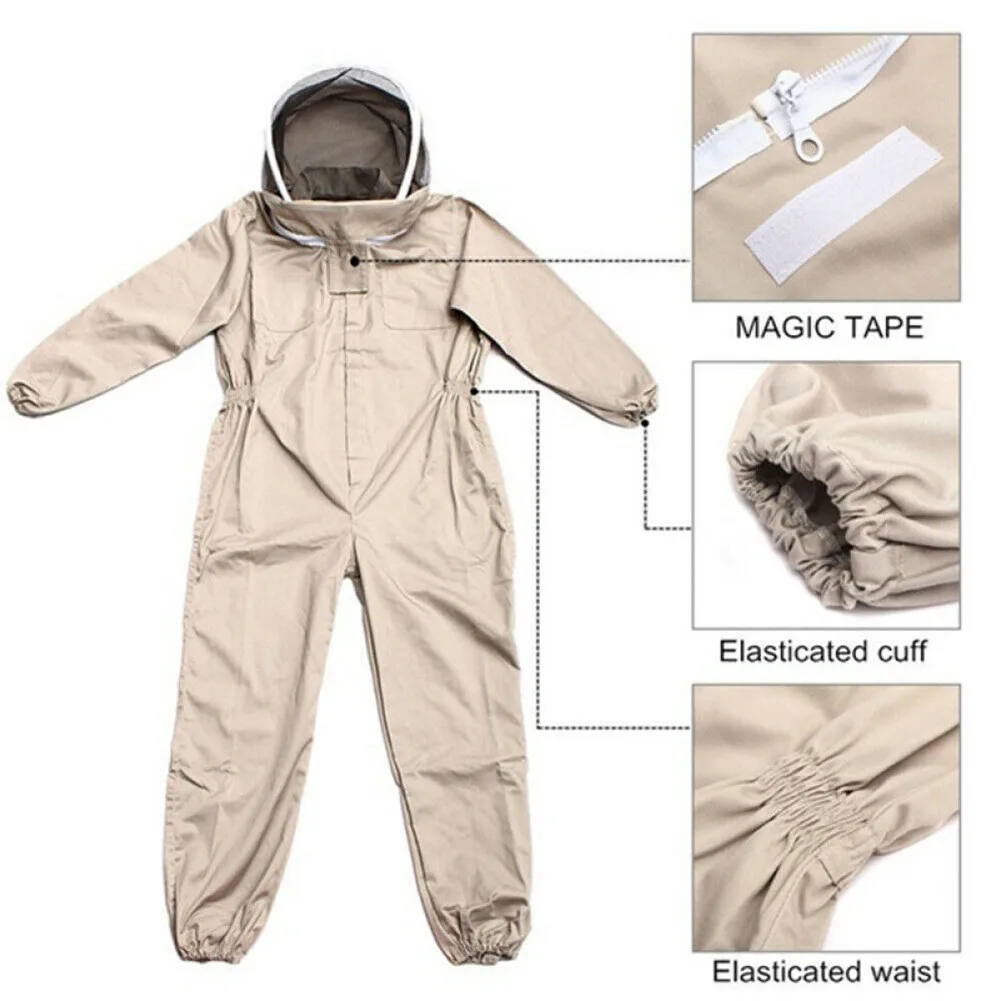 

Full Body For Beekeeper Suit with Elastic Waist Three Pockets Detachable Protective Hood and Goatskin Gloves XL