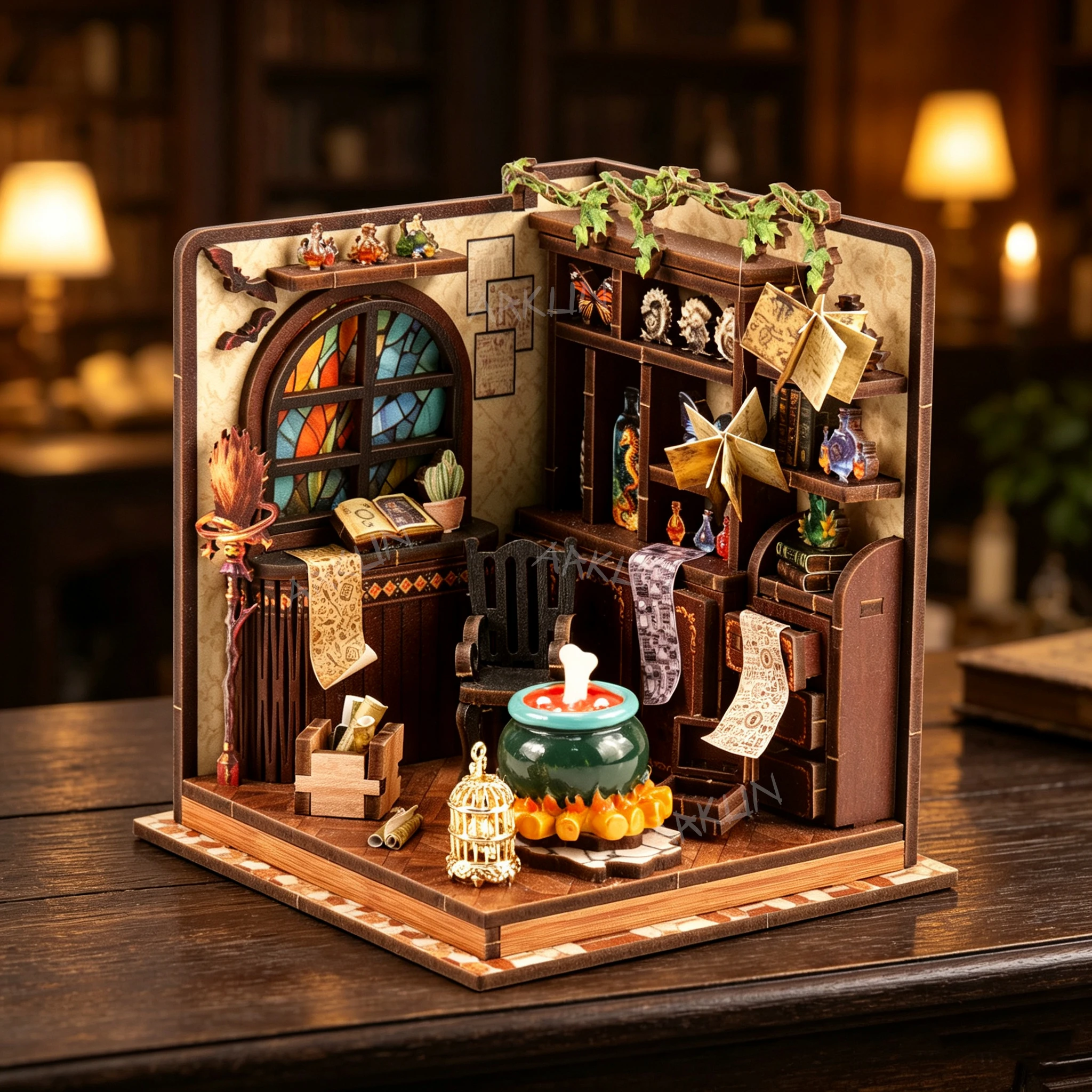 DIY Miniature House Kit Magic Potion Workshop Wooden Model Room Fantasy Wizard Laboratory Craft Set Home Decoration Gift