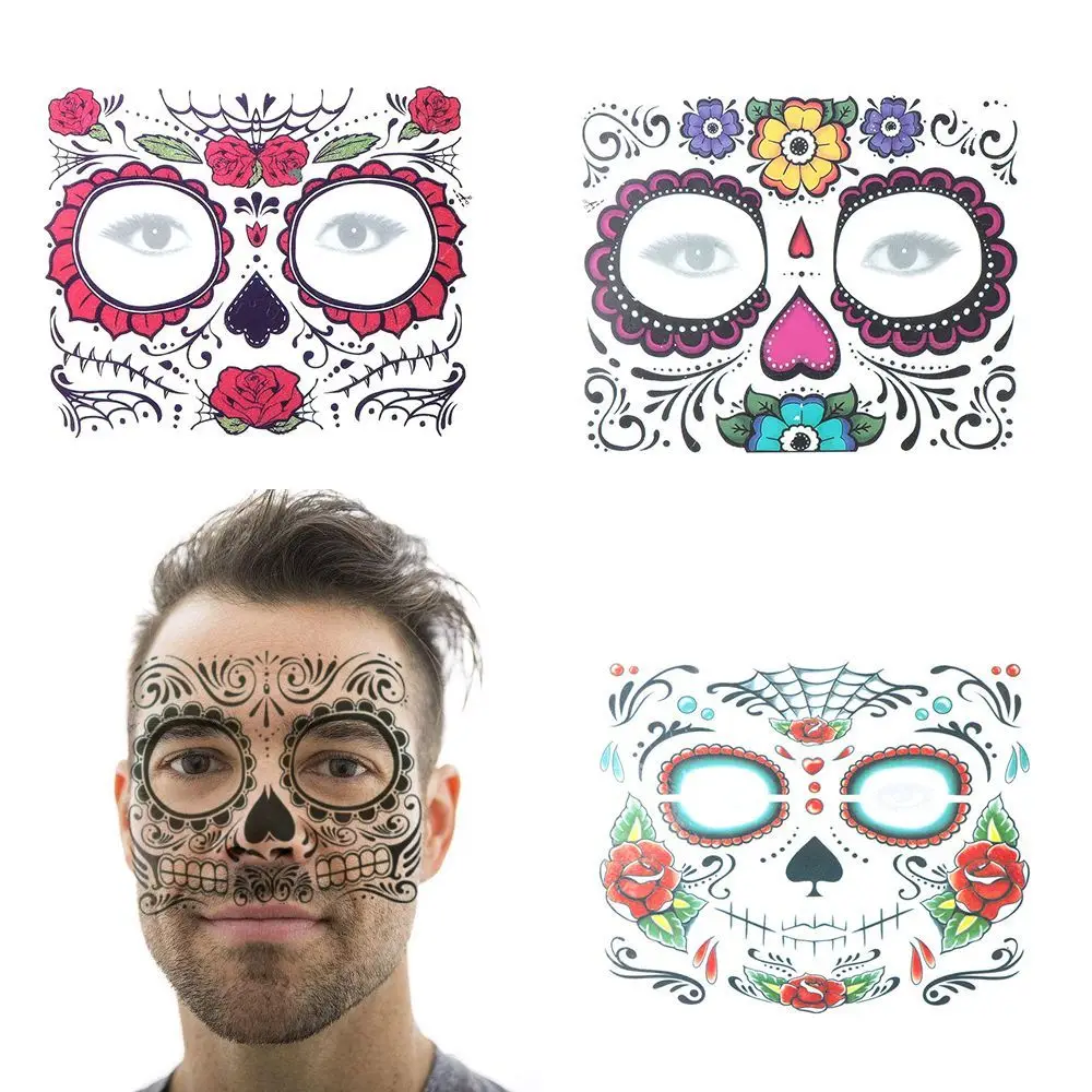 Hot Skull Face Face Decal Facial Makeup Halloween Dress up Temporary Tattoo Stickers Day Of The Dead