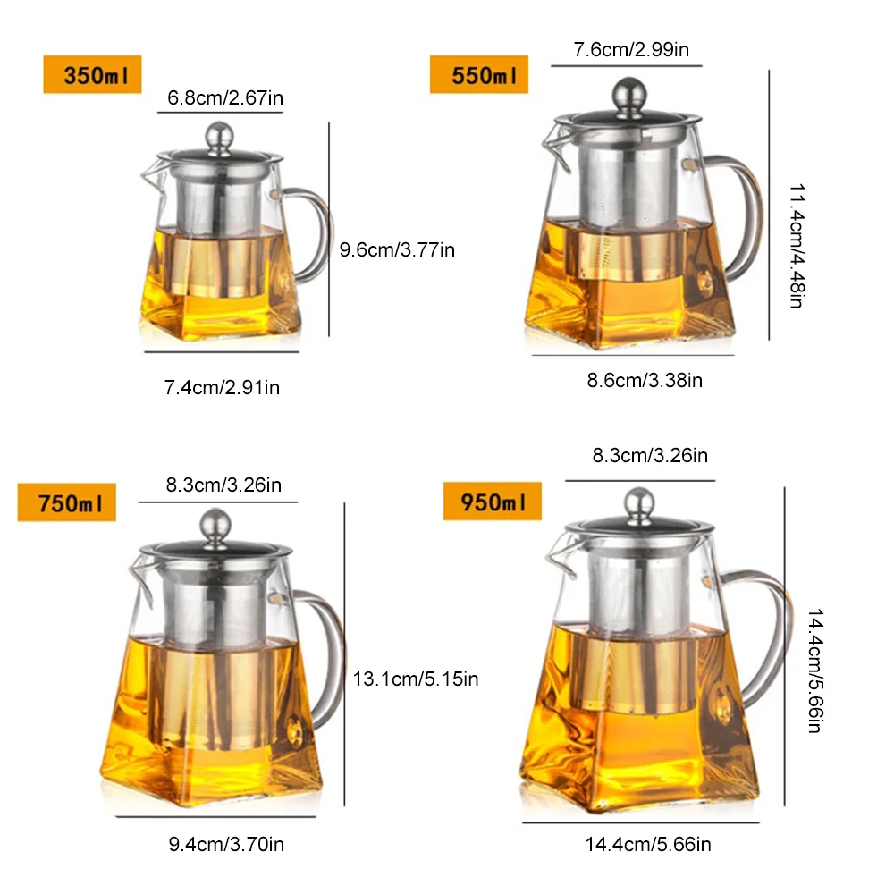 350-950ML Clear Heat Resistant Clear Glass Teapot Jug W Infuser Coffee Tea Leaf Herbal Pot Flower Teapot Milk Juice Container