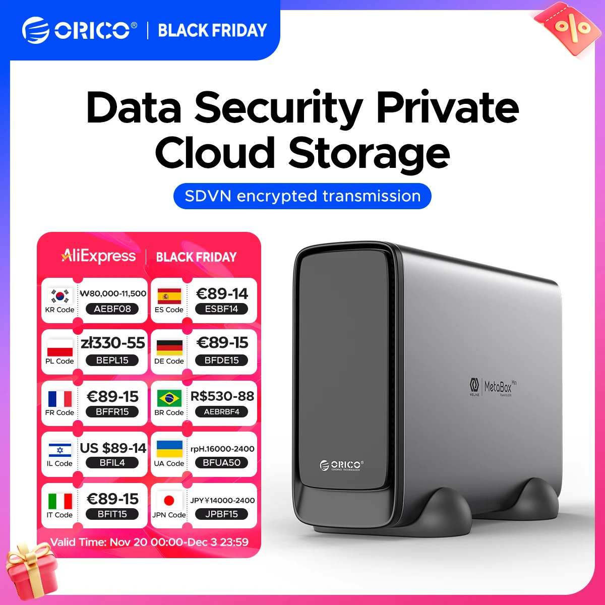 

ORICO MetaBox Mini Secure Storage Device 3.5" Type-C Network Attached Storage Device Automatic Backup Remote Access Diskless NAS