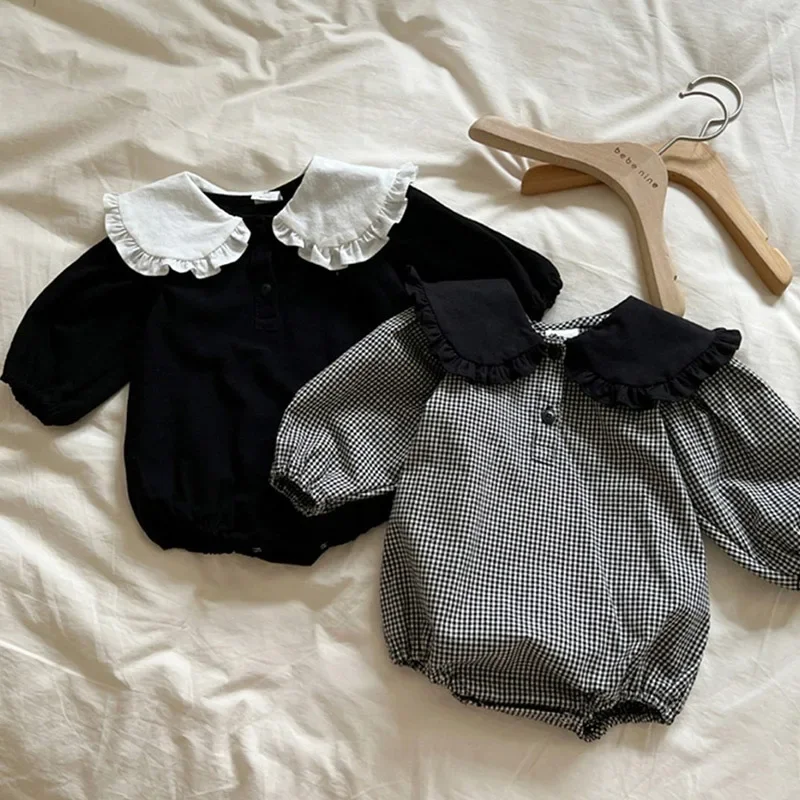 2024 Spring Autumn New Women's Baby Cute Lapel Haomaili Jumpsuit Crawler Cotton Material Stylish Women's Infant Jumpsuit