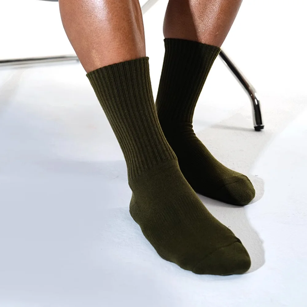 Men\'s Tall Long Xinjiang Cotton Army Green Towel Bottom Sports Cotton Socks Sweat Absorbent Socks