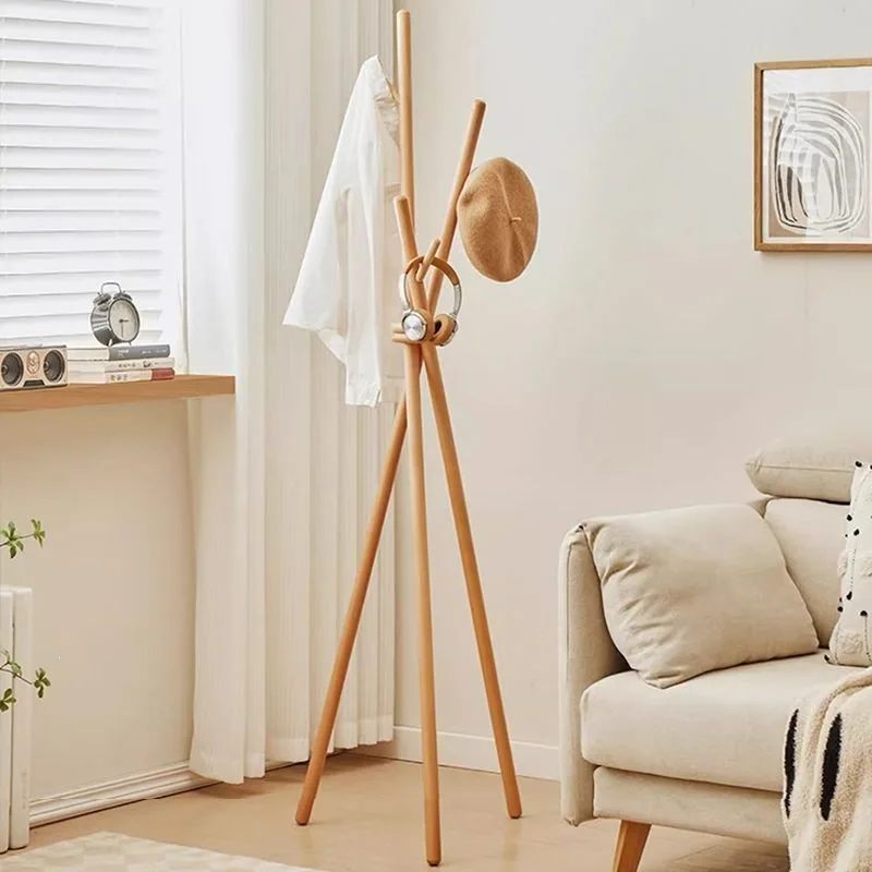 HYS solid wood coat rack, floor-standing clothes rack, Japanese style clothes rack, upright simple clothes , rust-proof