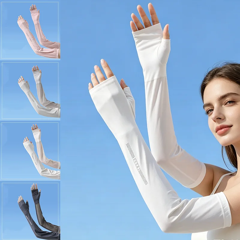 

Summer Arm Sleeves Sunscreen UV Protection Cycling Sleeve Covers Women Half Finger UV Resistant Ice Silk Driving Arm Sleeves