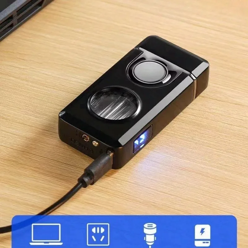 New Intelligent Voice Controlled Three Flame Switching Transparent Visual Air Window Inflatable Charging Windproof Lighter