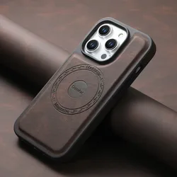 Magnetic Case for iPhone 16 15 14 13 12 Pro Max Plus Vintage Leather Cover for Magsafe Anti-konck Soft Shell iP16 Phone Fundas