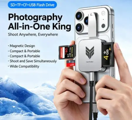 Magnetic 4-in-1 5Gbps Card Reader CF SD TF USB-A Ultra Thin Type-C Adapter For Phone Camera Drone Video Transfer