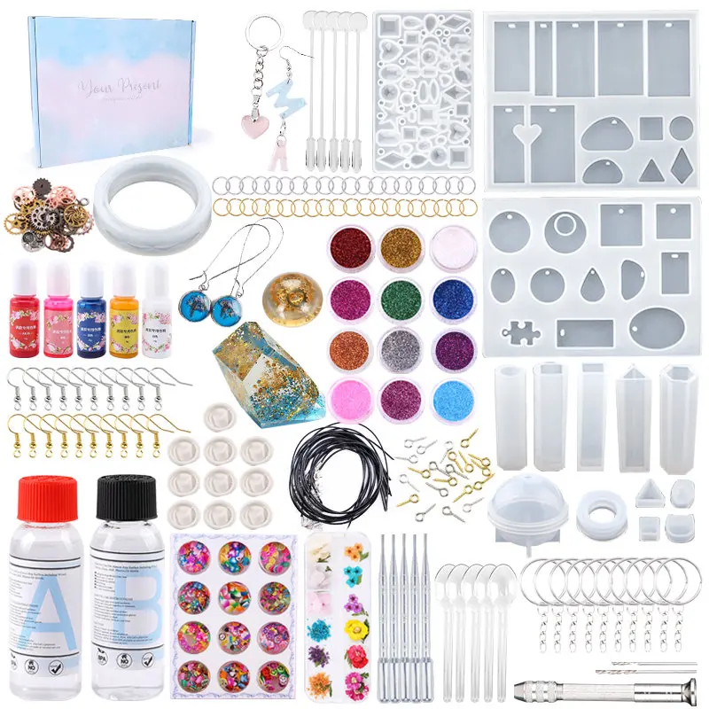 Transparent Epoxy Resin Casting Molds Kit Silicone Mold With Epoxy Glue For Earring Keychain Jewelry Making DIY Moule Silicone