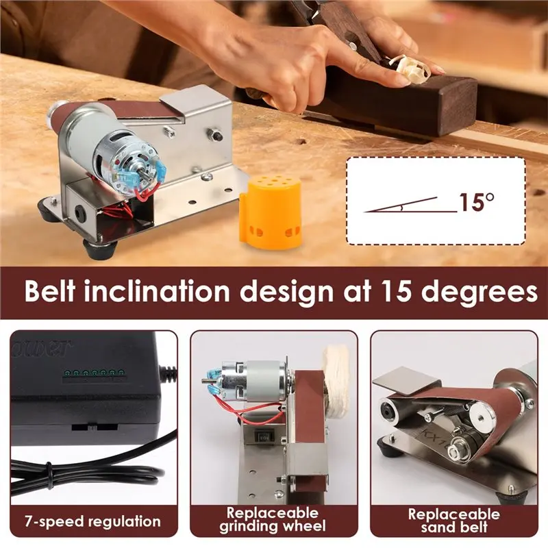 AA19 7 Adjustable Speed Electric Belt Grinder Electric Polishing Sanding Machine US Plug