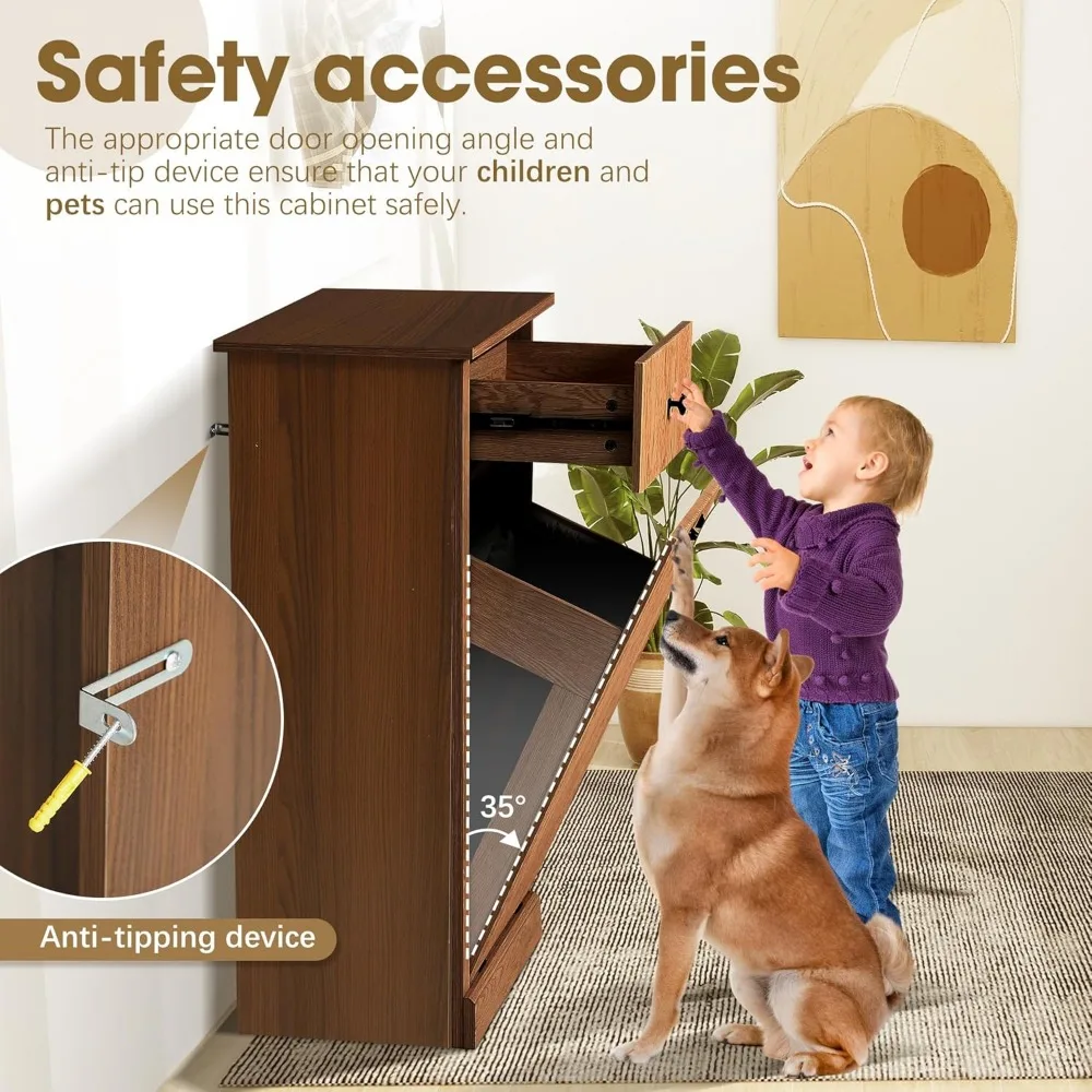 خزانة سلة غسيل خشبية حديثة مع درج، سعة 11 جالونًا، خزانة سلة المهملات المخفية #6