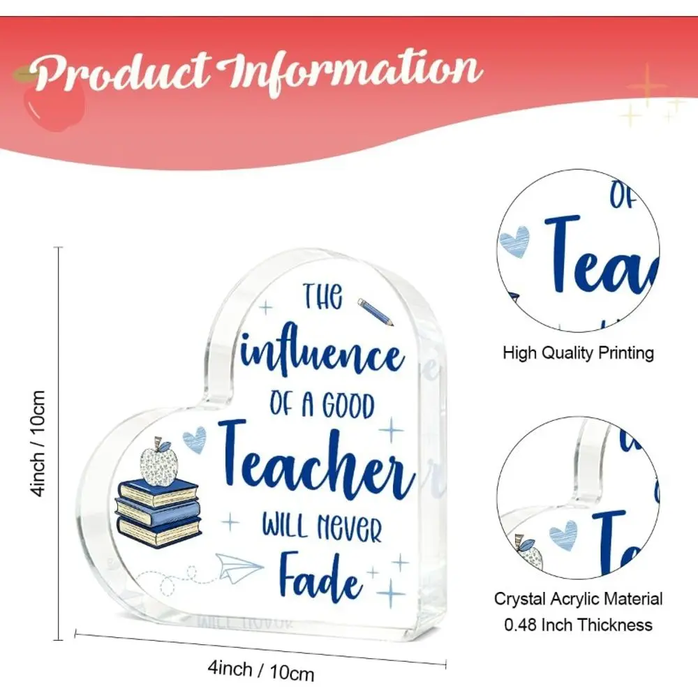 Acrylic Heart Teacher Appreciation Gifts for Men Women, Desk Decor for Birthday Christmas Retirement Graduation Home Office