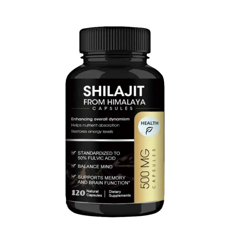 Organic Shilajit Capsules with Ginseng & 50% Fulvic Acid & Trace Minerals Supplement Support Brain and Focus, Energy