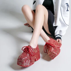 2026 New Year Ethnic Embroidery Single Shoes Red Ethnic Style Banquet Shoes Thick soled Women's Height Increasing Shoes zapatos