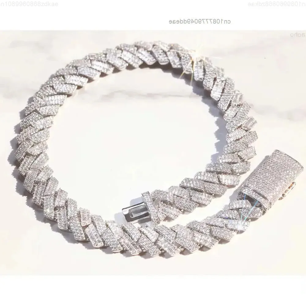 

Heavy Luxury Custom Baguette Moissanite Sterling Silver 925 Plated 18k Solid White Gold Cuban Link Chain