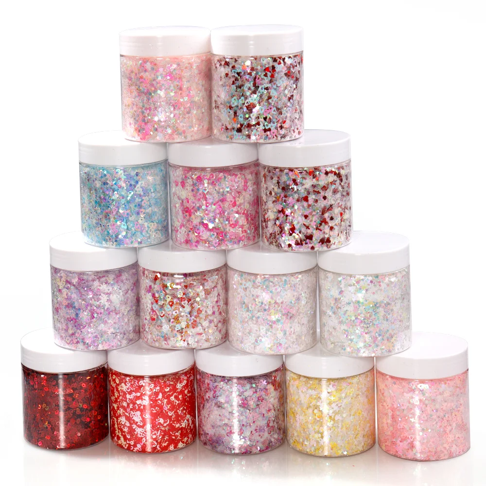 

500g Chunky Hollow Heart Nail Glitter Mixed Bowknot Hexagon Iridescent Sequins Ultra Thin Flakes for Valentine's Day Nail Decors