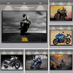 Motorcycle Racing Biker Canvas Art Poster, Sports Bike Wall Decor for Living Room & Bedroom