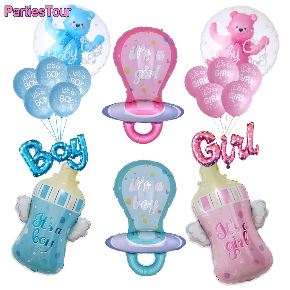 Giant Baby Boy Girl Blue Pink Bear Balloon pacifier Baby bottle Balloons Kids Birthday Gender Reveal Baby Shower Decorations