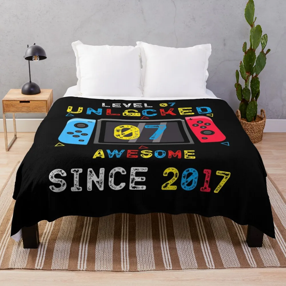 level 07 unlocked awesome since Birthday skeleton gamer b-day Throw Blanket wednesday Giant Sofa Quilt Blankets