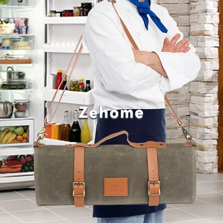 Kitchen Knife Storage Bag Oil Wax Canvas Scratch Resistant Folding Chef Bag Portable Large Capacity Western Chef Toolkit